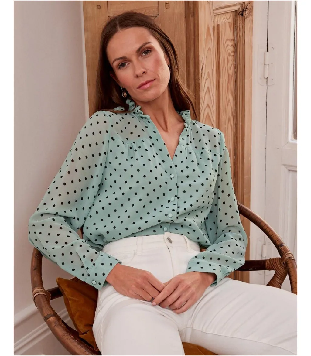 Polin et moi BLUSAS Y CAMISAS>Blusa Topos Elama Eucalipto