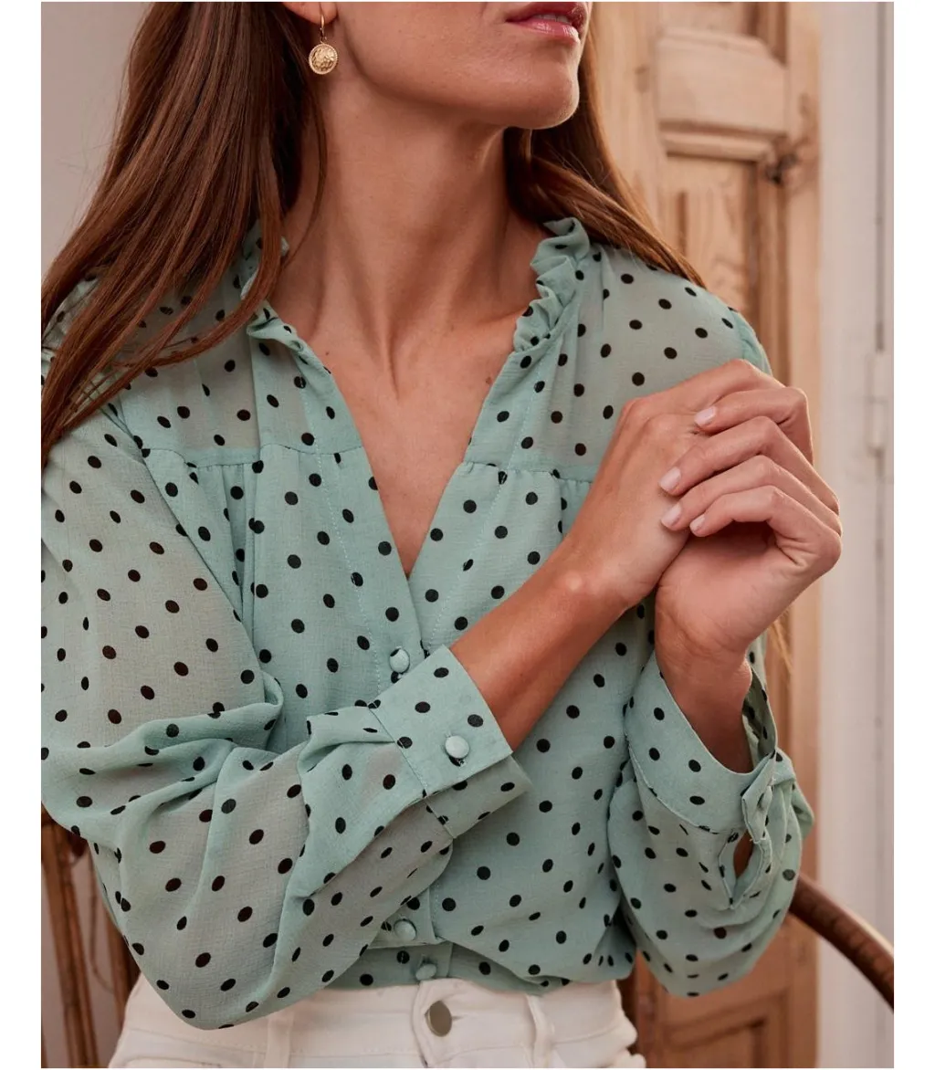 Polin et moi BLUSAS Y CAMISAS>Blusa Topos Elama Eucalipto