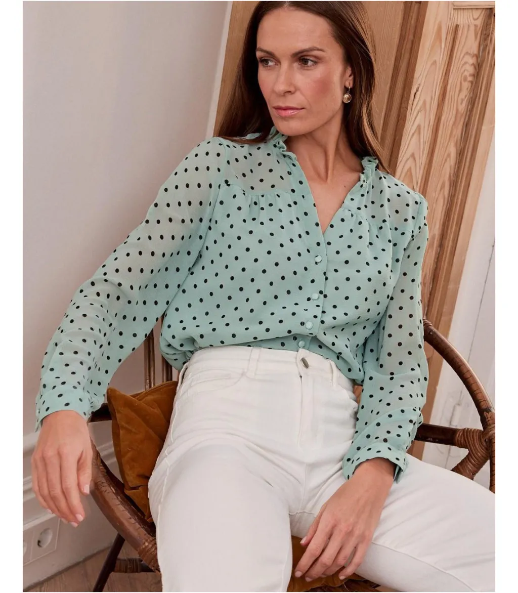 Polin et moi BLUSAS Y CAMISAS>Blusa Topos Elama Eucalipto