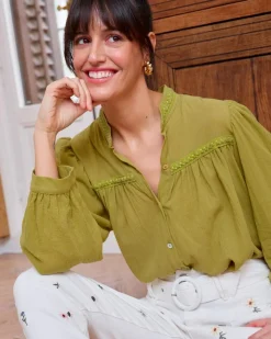 Polin et moi BLUSAS Y CAMISAS>Camisa Lino Angelita pistacho