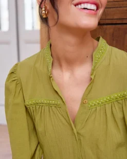 Polin et moi BLUSAS Y CAMISAS>Camisa Lino Angelita pistacho