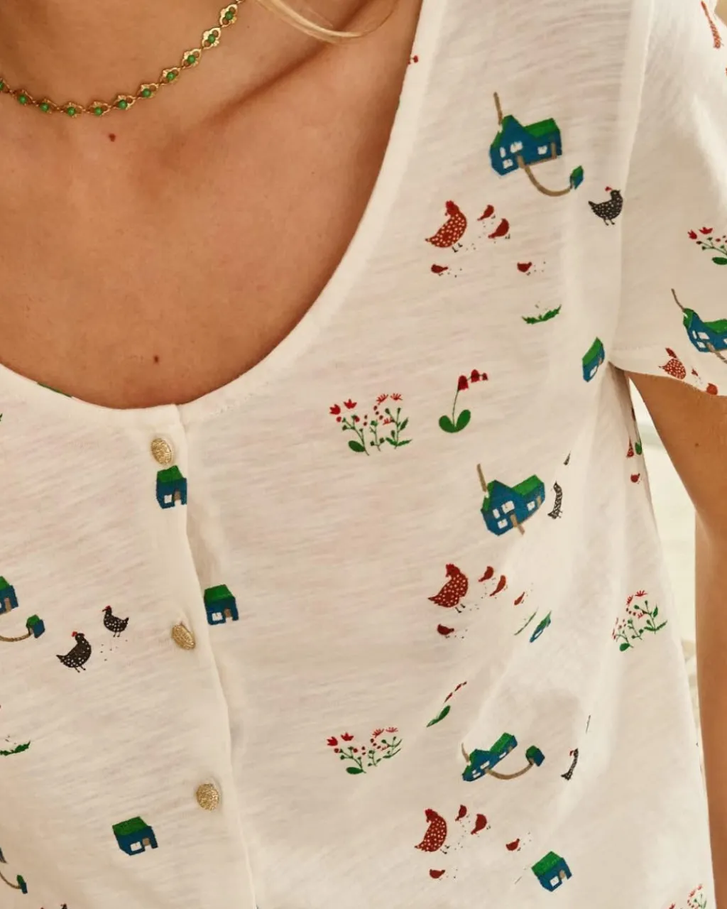 Polin et moi CAMISETAS Y TOPS>Camiseta Botones Toñi blanco