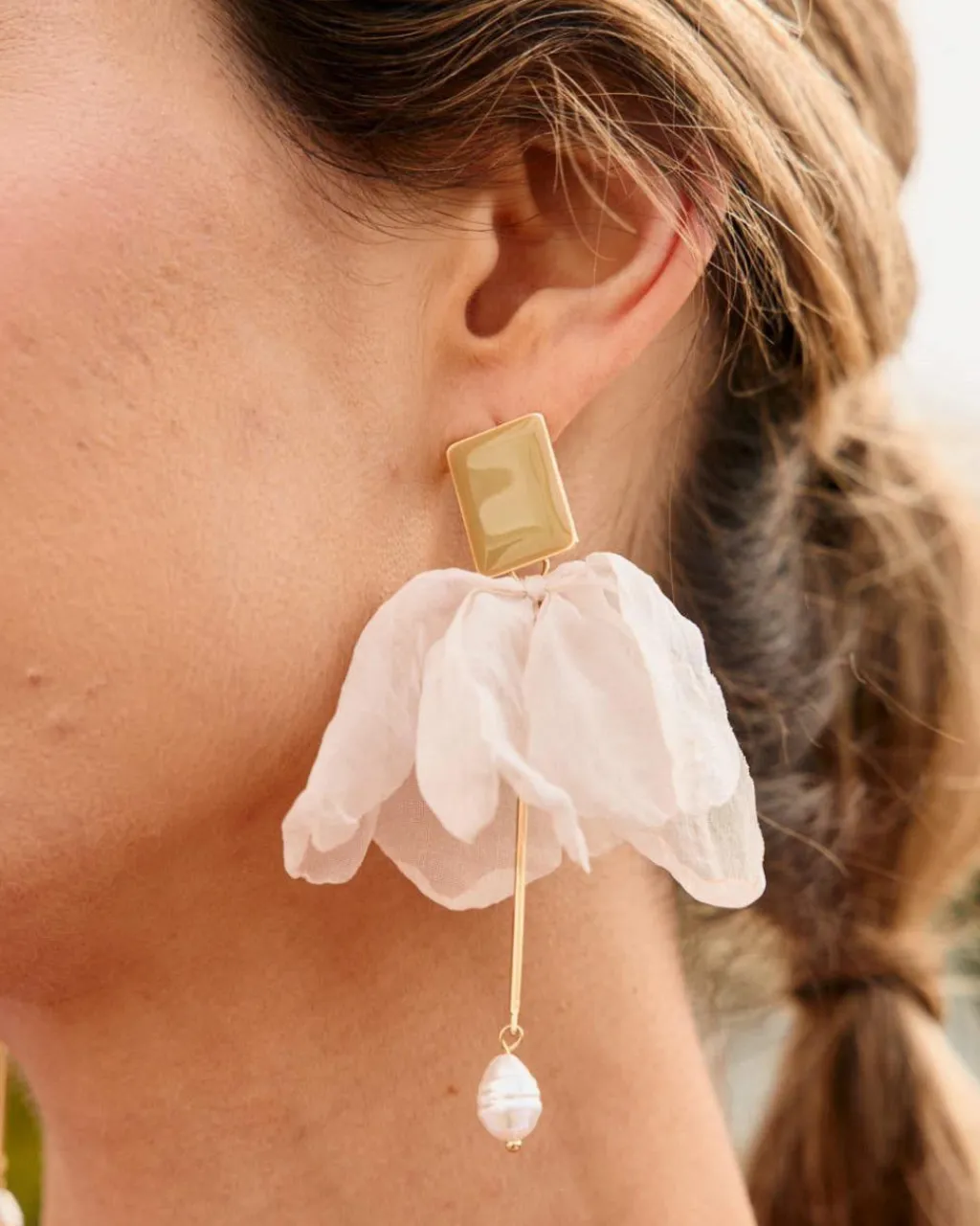 Polin et moi BISUTERÍA|COMPLEMENTOS>Pendientes Flor Petinia blanco