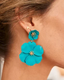 Polin et moi BISUTERÍA|COMPLEMENTOS>Pendientes Flores Amalia AZUL TURQUESA