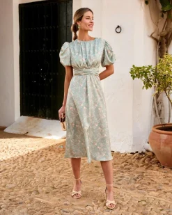 Polin et moi VESTIDOS INVITADA>Vestido Flores Sabba Verde Agua