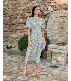 Polin et moi VESTIDOS INVITADA>Vestido Midi Lis Verde Agua