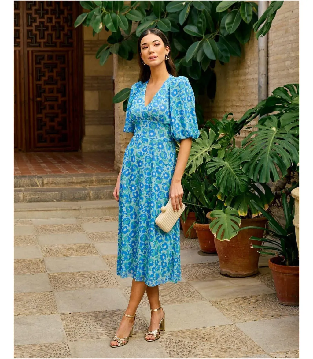 Polin et moi VESTIDOS INVITADA>Vestido Midi Orquídea Turquesa