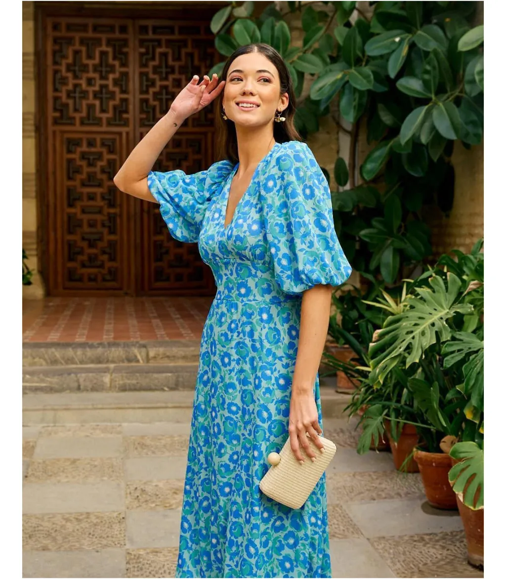 Polin et moi VESTIDOS INVITADA>Vestido Midi Orquídea Turquesa