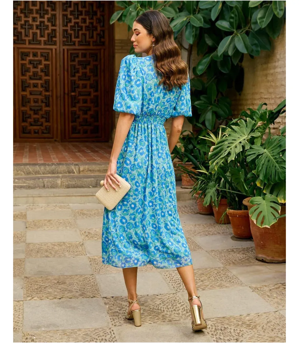 Polin et moi VESTIDOS INVITADA>Vestido Midi Orquídea Turquesa