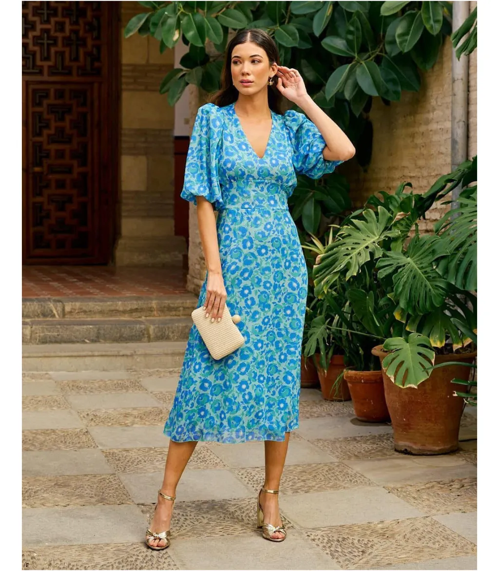 Polin et moi VESTIDOS INVITADA>Vestido Midi Orquídea Turquesa