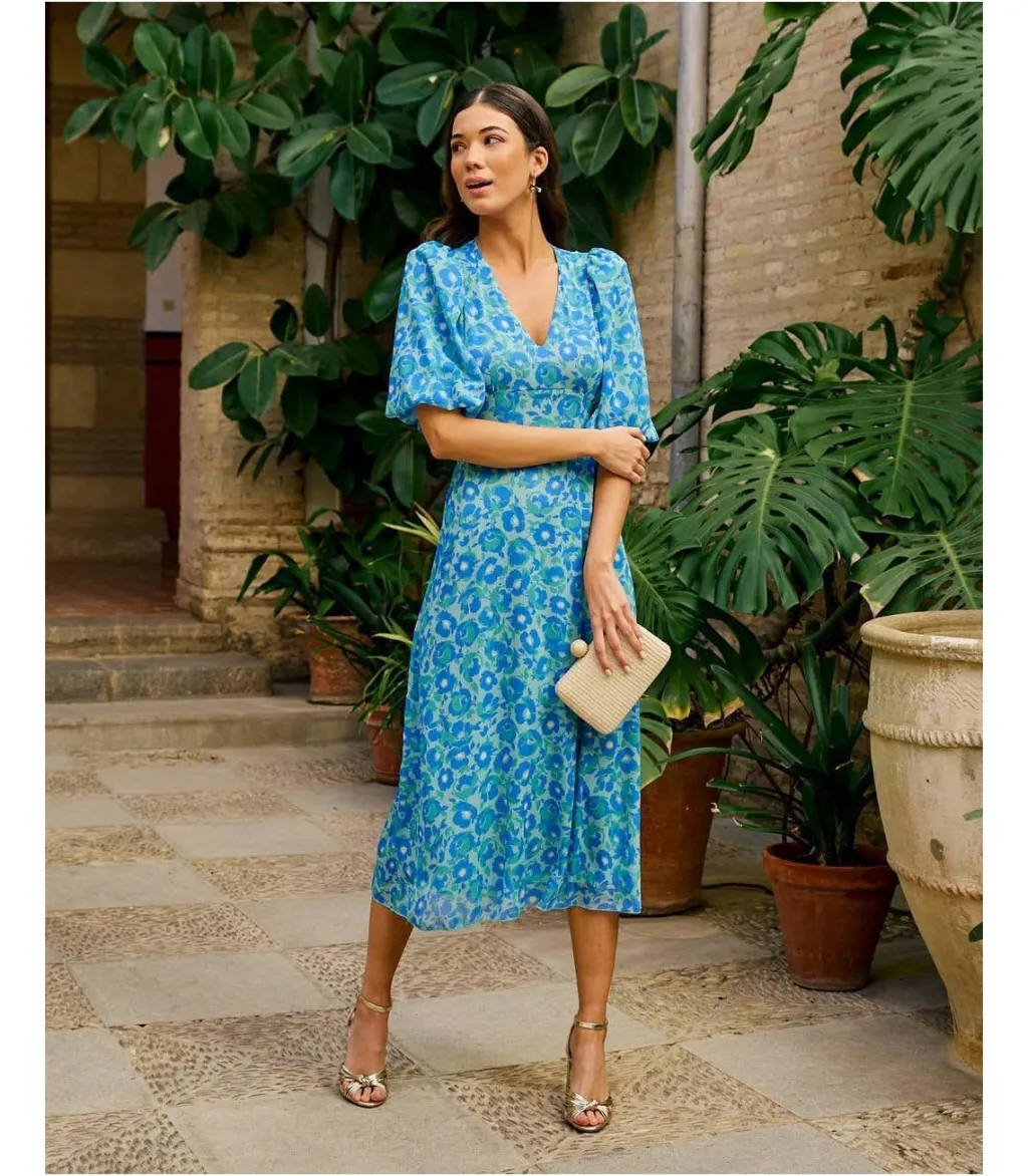 Polin et moi VESTIDOS INVITADA>Vestido Midi Orquídea Turquesa