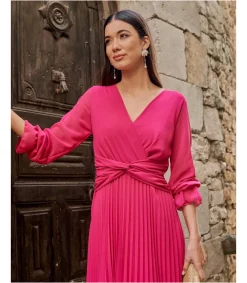 Polin et moi VESTIDOS INVITADA>Vestido Nudo Izar Fucsia