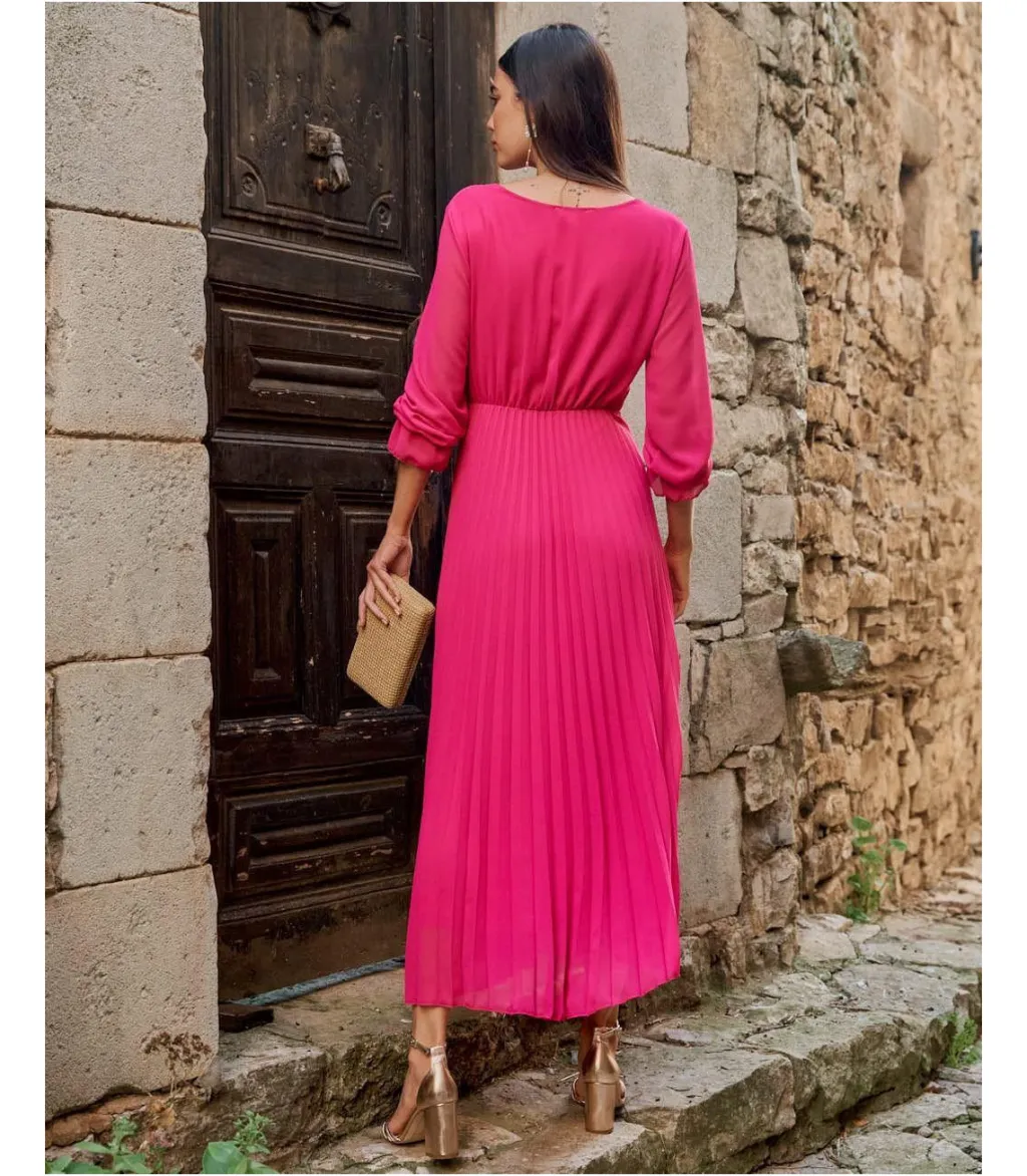 Polin et moi VESTIDOS INVITADA>Vestido Nudo Izar Fucsia